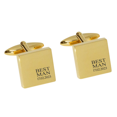 Best Man & Date Engraved Wedding Cufflinks in Gold