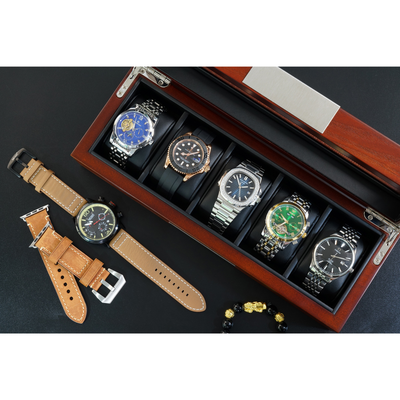 5 Slots Mahogany Wooden Watch Box