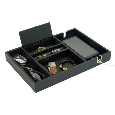 Black Vegan Leather Valet Tray