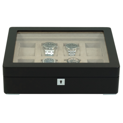 8 Slot Black Wooden Watch Box with Cream Interior