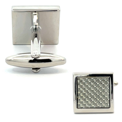 Square Silver Carbon Fibre Cufflinks