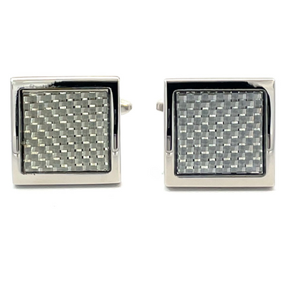 Square Silver Carbon Fibre Cufflinks