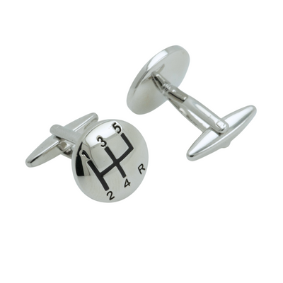 Shiny Silver Gear Shift Cufflinks