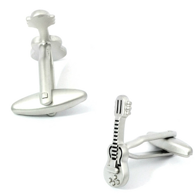 "Rock Out" Silver Black Guitar Cufflinks