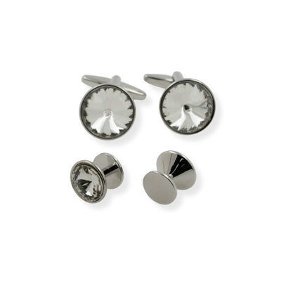 Silver Crystal Cufflinks & Stud Set