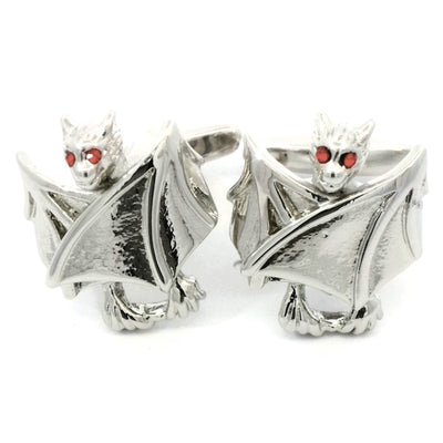 Folded Wing Bat Cufflinks with Red Crystal Eyes