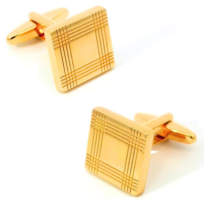 Gold Plaid Pattern Cufflinks