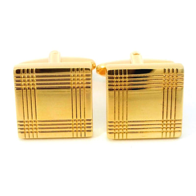 Gold Plaid Pattern Cufflinks