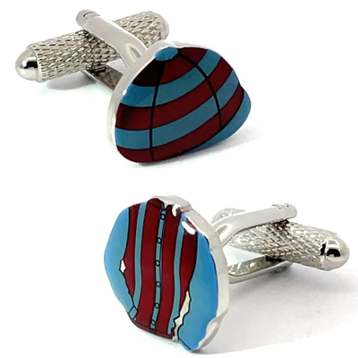 Jockey Cap and Shirt Cufflinks: Blue and Red