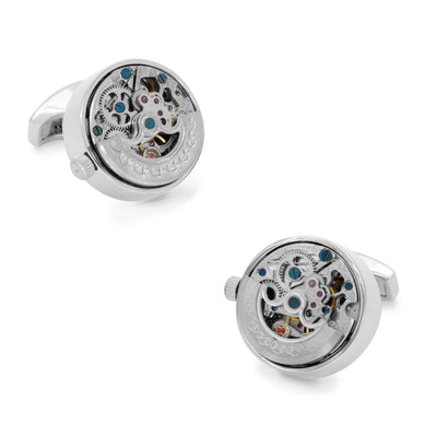 Working Kinetic Watch Movement Cufflinks Silver