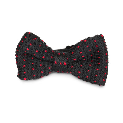 Kids Knit Bow Tie - Black/Red Dot