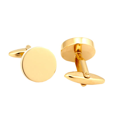 Round Chunky Gold Cufflinks & Tie Clip Set