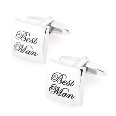 Best Man Curved Silver  Wedding Cufflinks