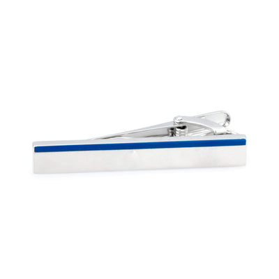 Shiny Silver Blue Edge Tie Clip