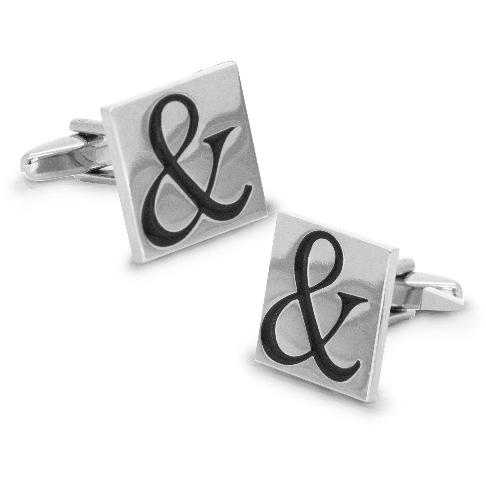 Black Ampersand & Symbol on Silver Square Cufflinks