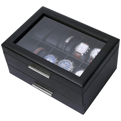 10 Slots Watch Box with Drawer in Black