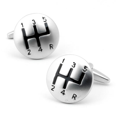 Brushed Silver Gear Shift Cufflinks